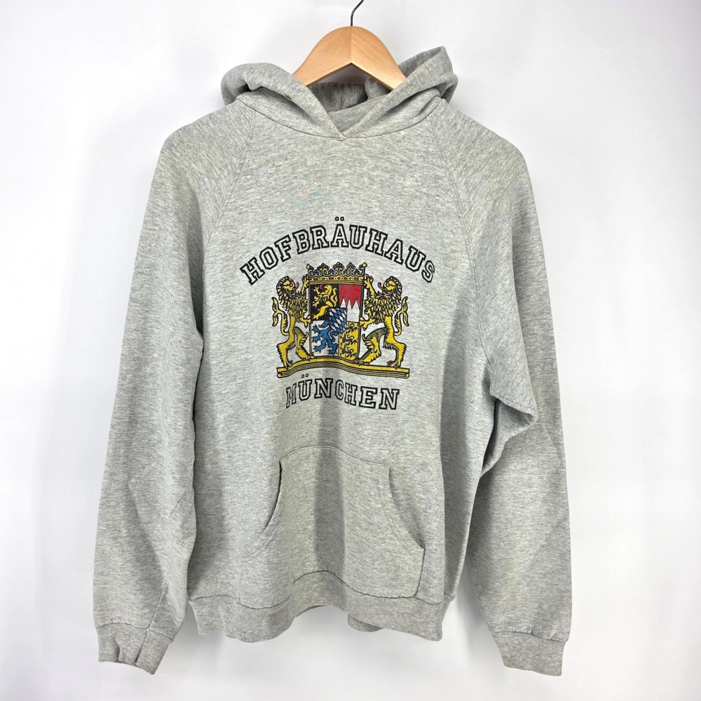 Screen Stars Hofbrauhaus Munchen Hoodie Mens XL Gray Vintage Graphic Sweatshirt